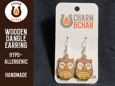 Owl Wood Dangle Earrings - Animal Fashion Earring - Dangle Earring - Charm and Char